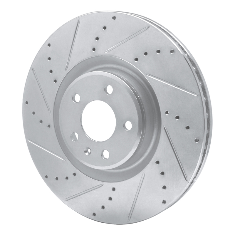 Audi A6 Quattro Brake Rotor (1) - Front Left - R1 Concepts - Drilled & Slotted - Silver - `12-`18